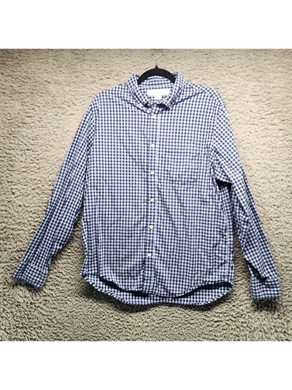 Old Navy Shirt Mens Large Blue Gingham Long Sleeve Button-Up Cotton Blend Casual